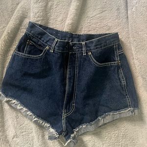 Vintage Contrast Stitch High Waist Shorts